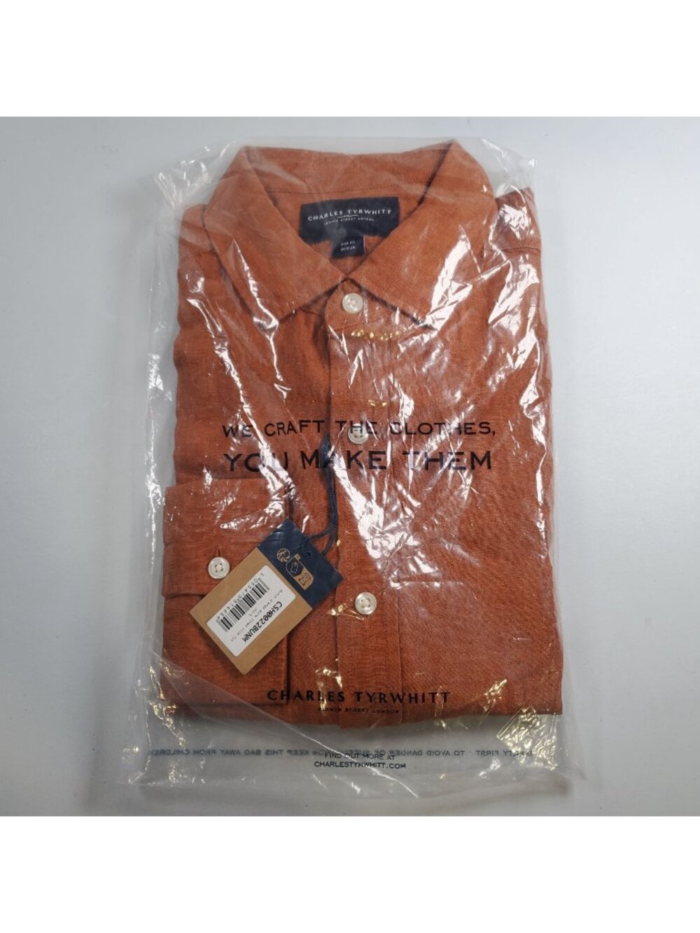 Charles Tyrwhitt Burnt Orange Pure Linen Slim Fit Shirt Men Size Medium NWT